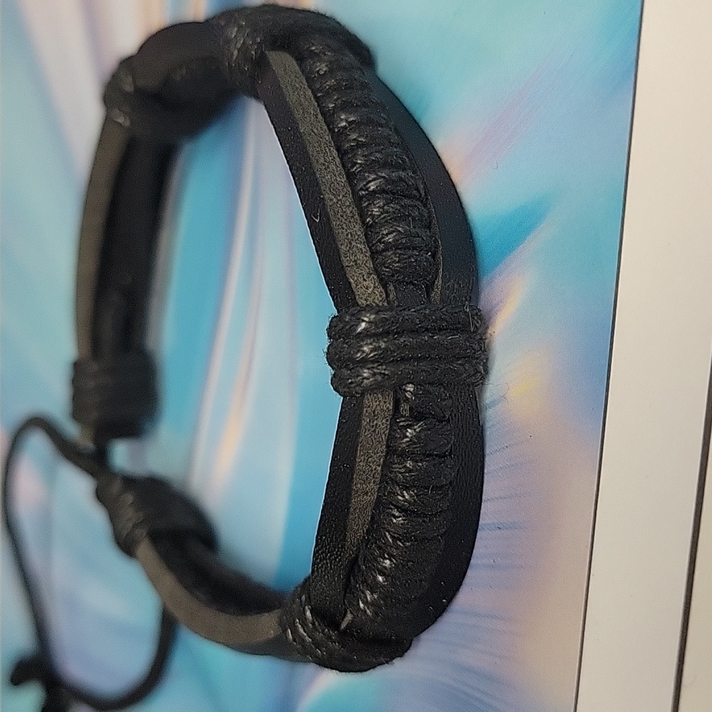 Black Leather 7" Bracelet Adjustable